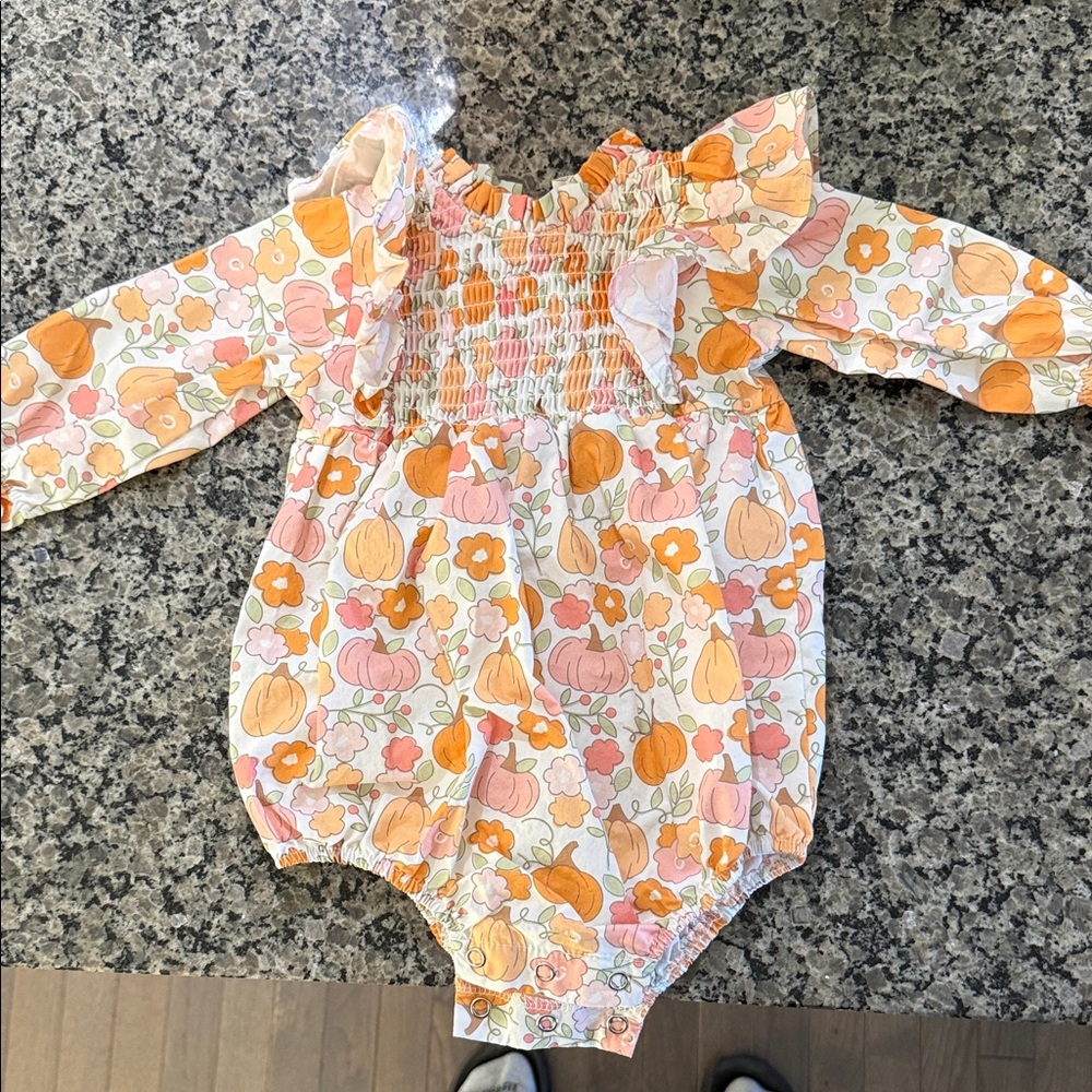 Stitchy Fish Floral Pumpkin Baby Romper